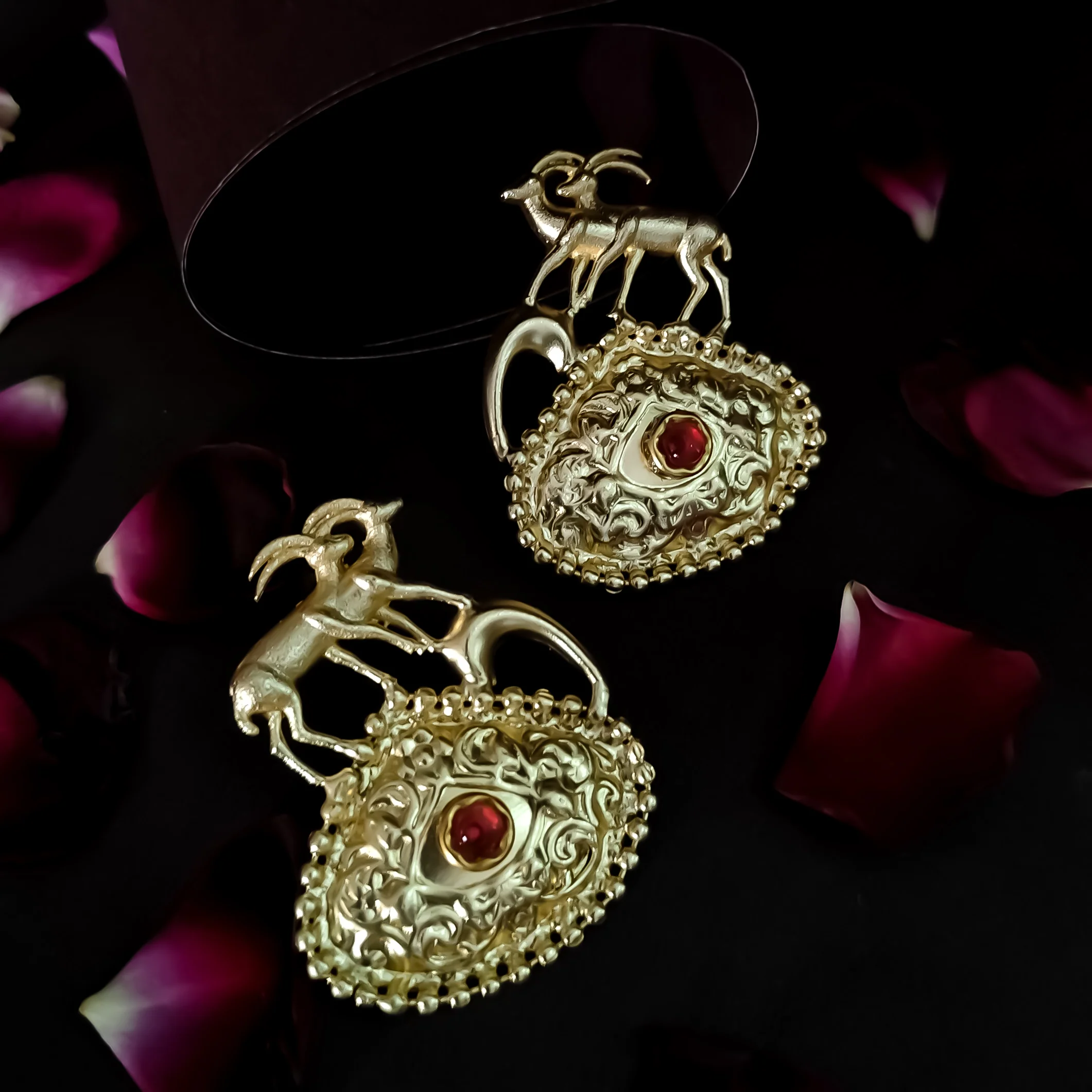 Saanvi Handcrafted Brass Earrings - Red - Image 5