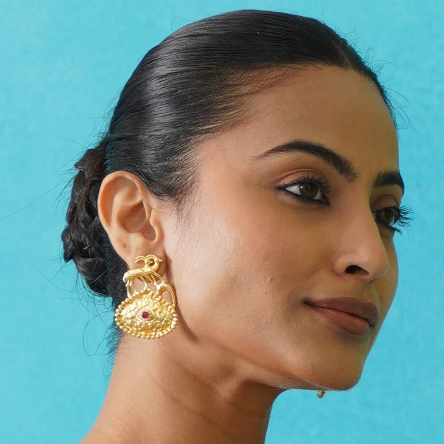 Saanvi Handcrafted Brass Earrings - Red - Image 7