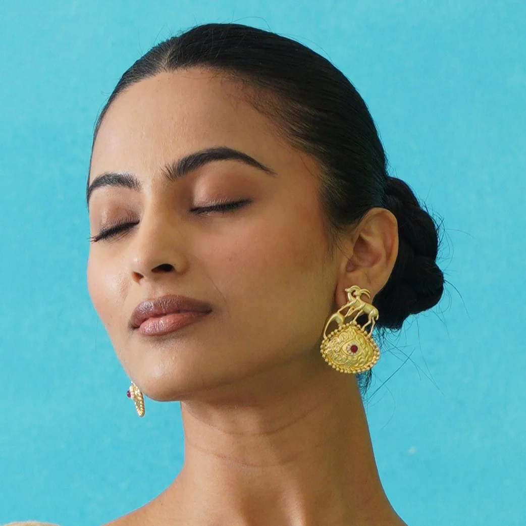 Saanvi Handcrafted Brass Earrings - Red - Image 8