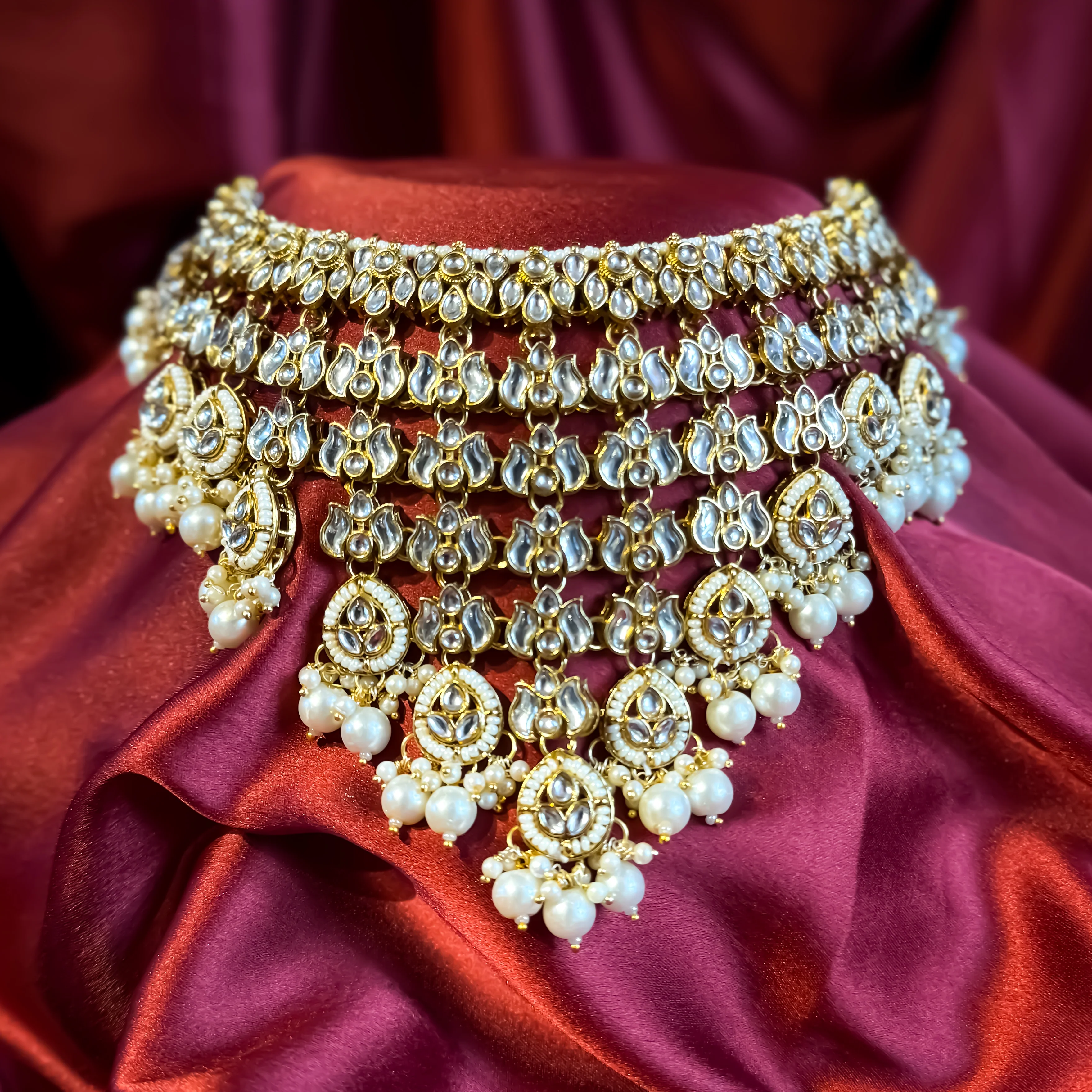 Sameera Premium Kundan Necklace Set - Golden - Image 2