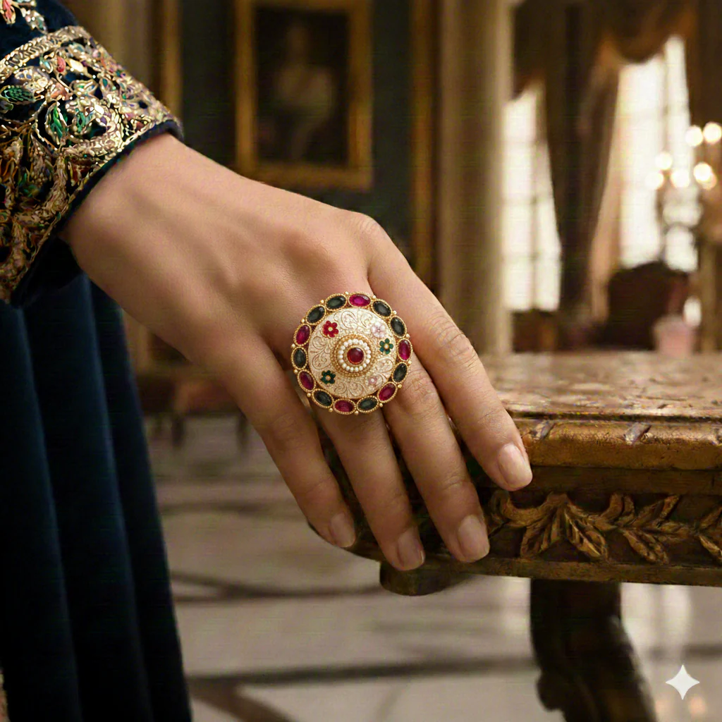 Sanchi Meenakari Ring - Pink & Green