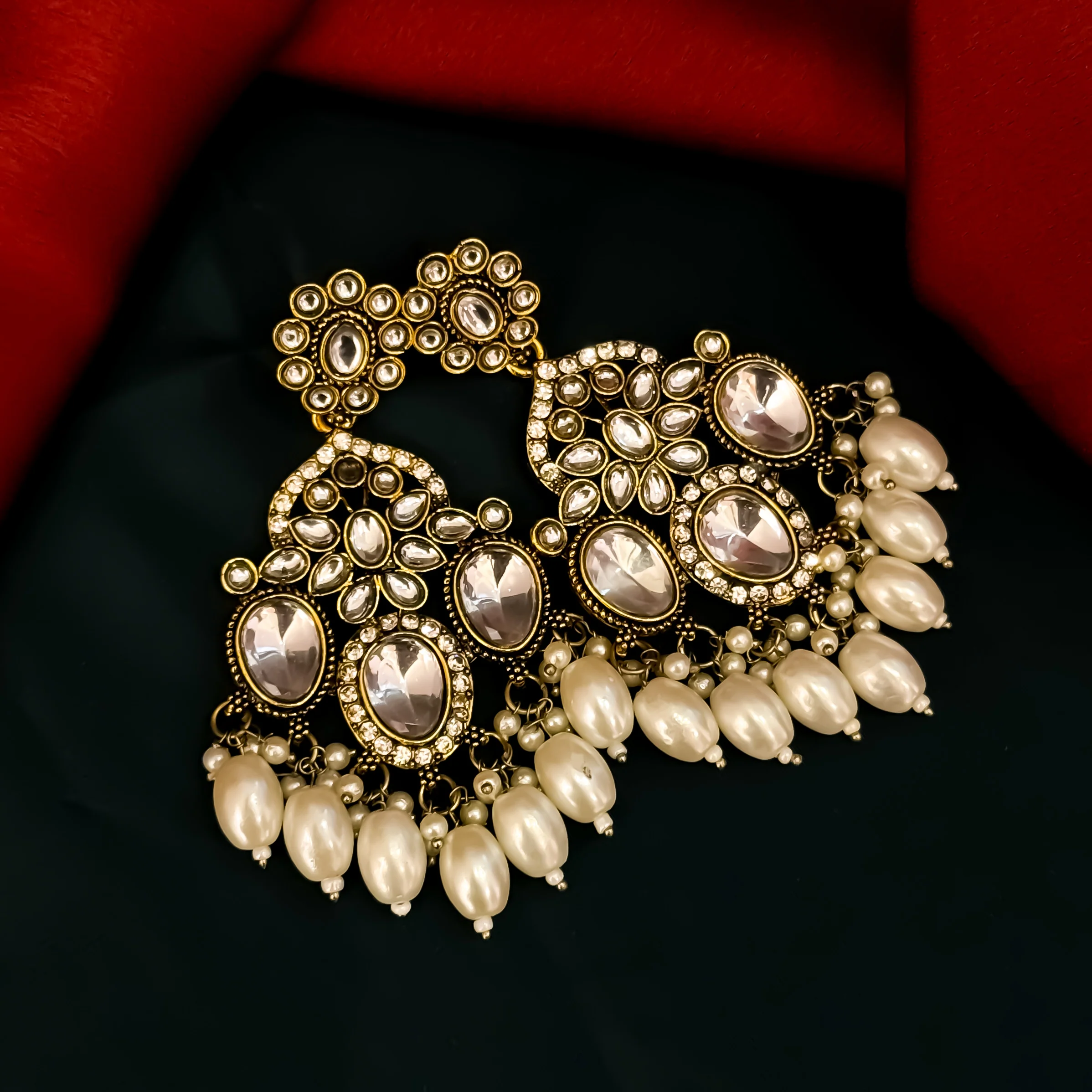 Sarans Pearl Chandbali Earrings - Golden - Image 3