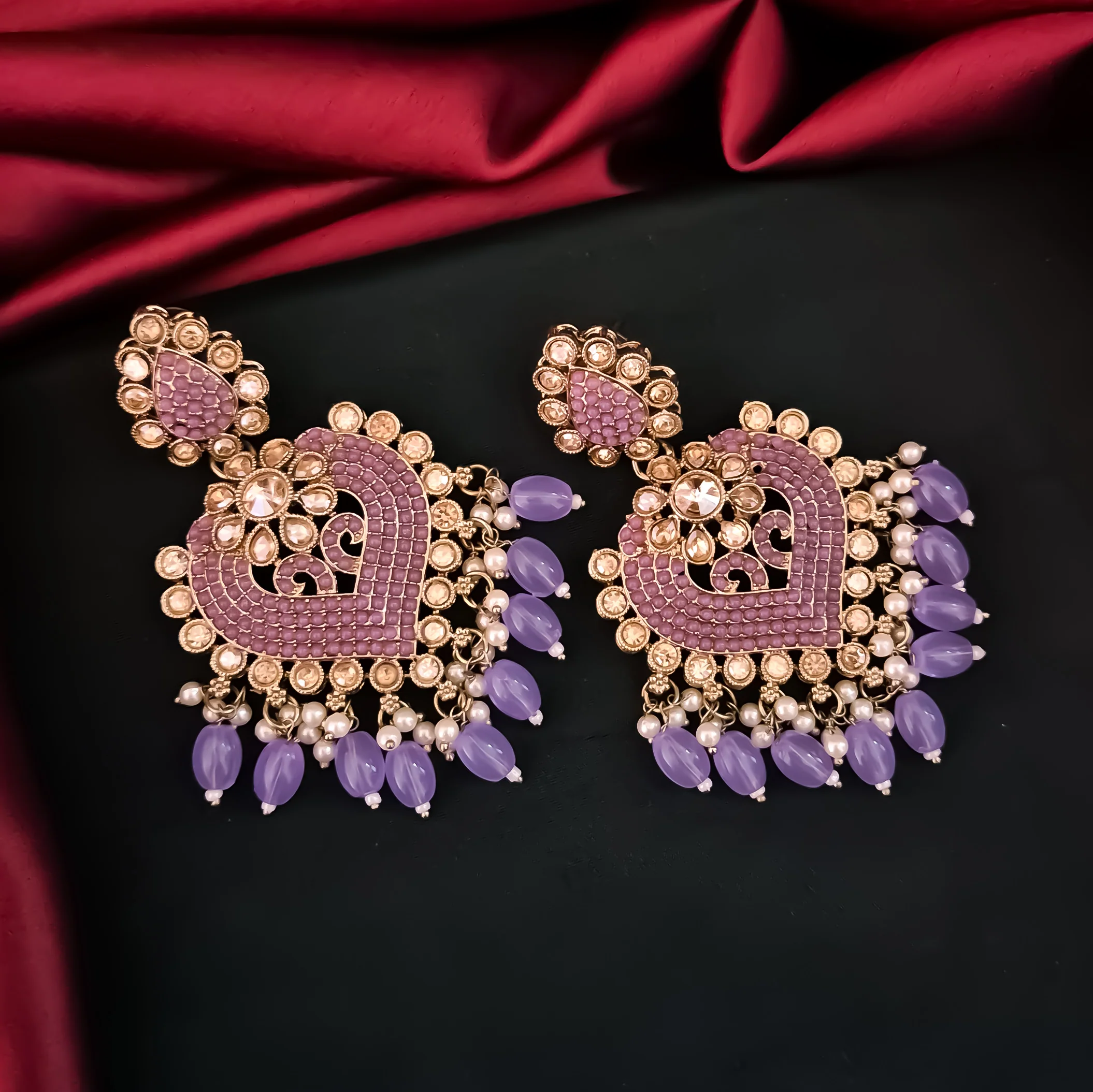 Sayali Jadau Chandbali Earrings- Lavender - Image 3