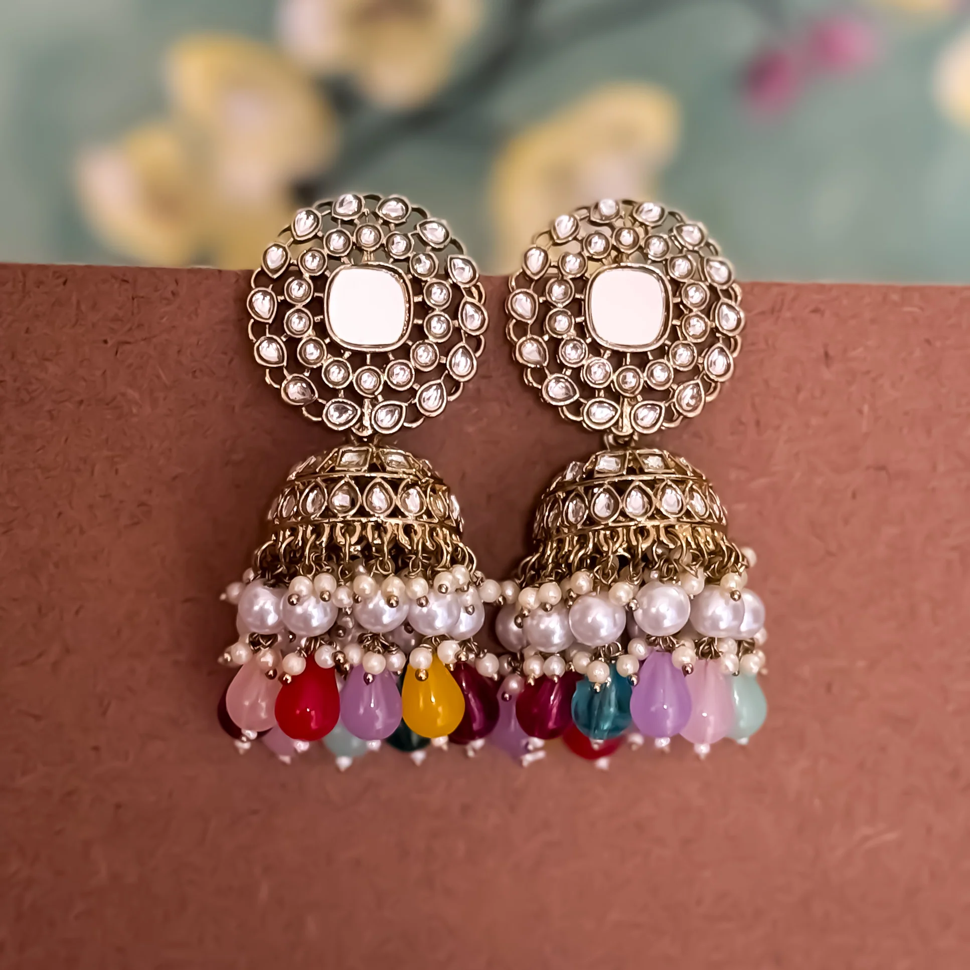 Seesh Statement Kundan Jhumka Earrings - Multi - Image 4