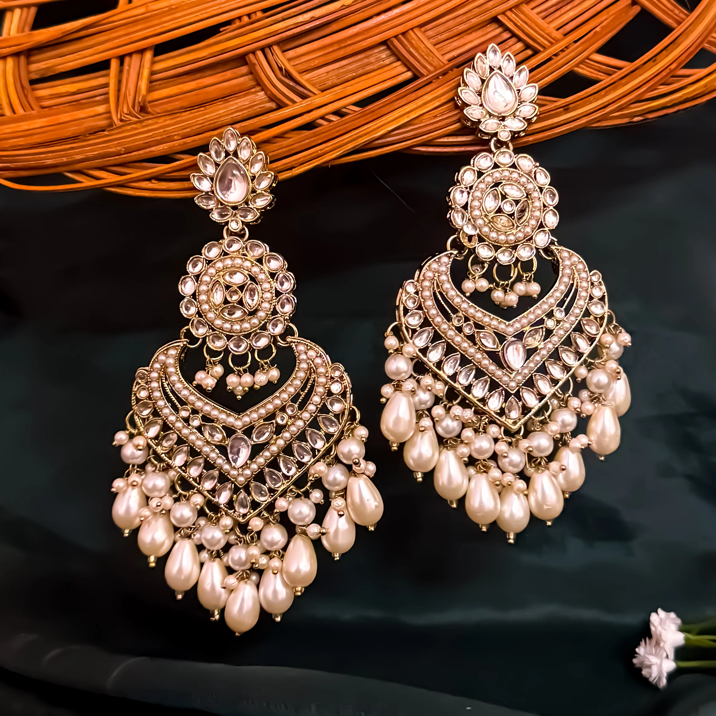 Shaba Jadau Kundan Chandbali Earrings - Golden - Image 2