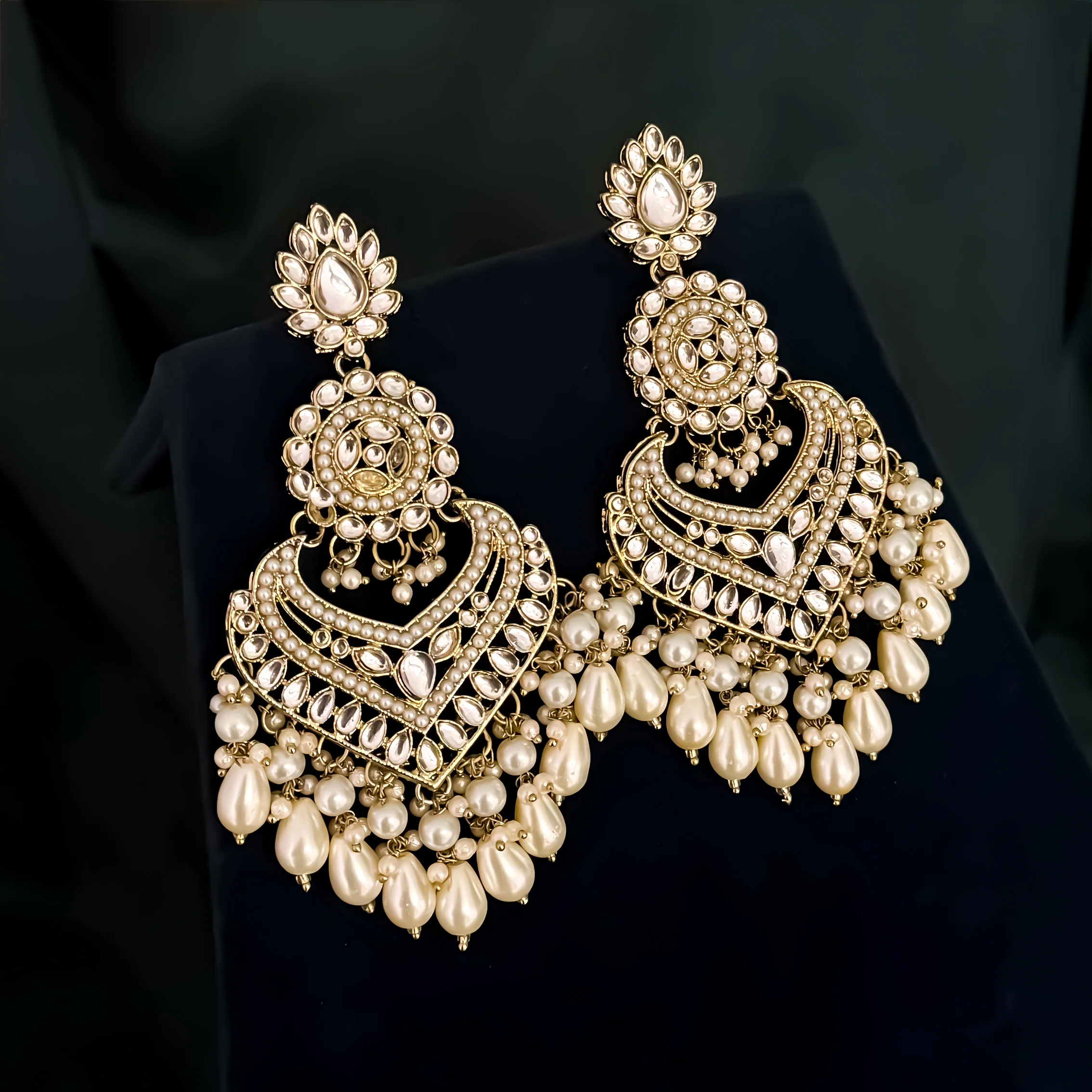 Shaba Jadau Kundan Chandbali Earrings - Golden - Image 7