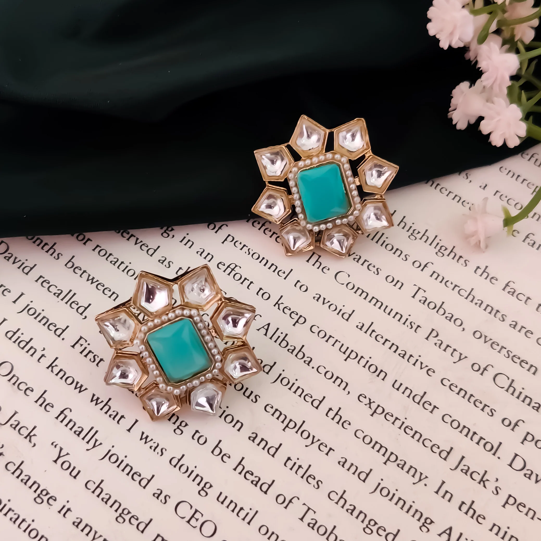 Shaheen Kundan Stud Earring - Mint - Image 2