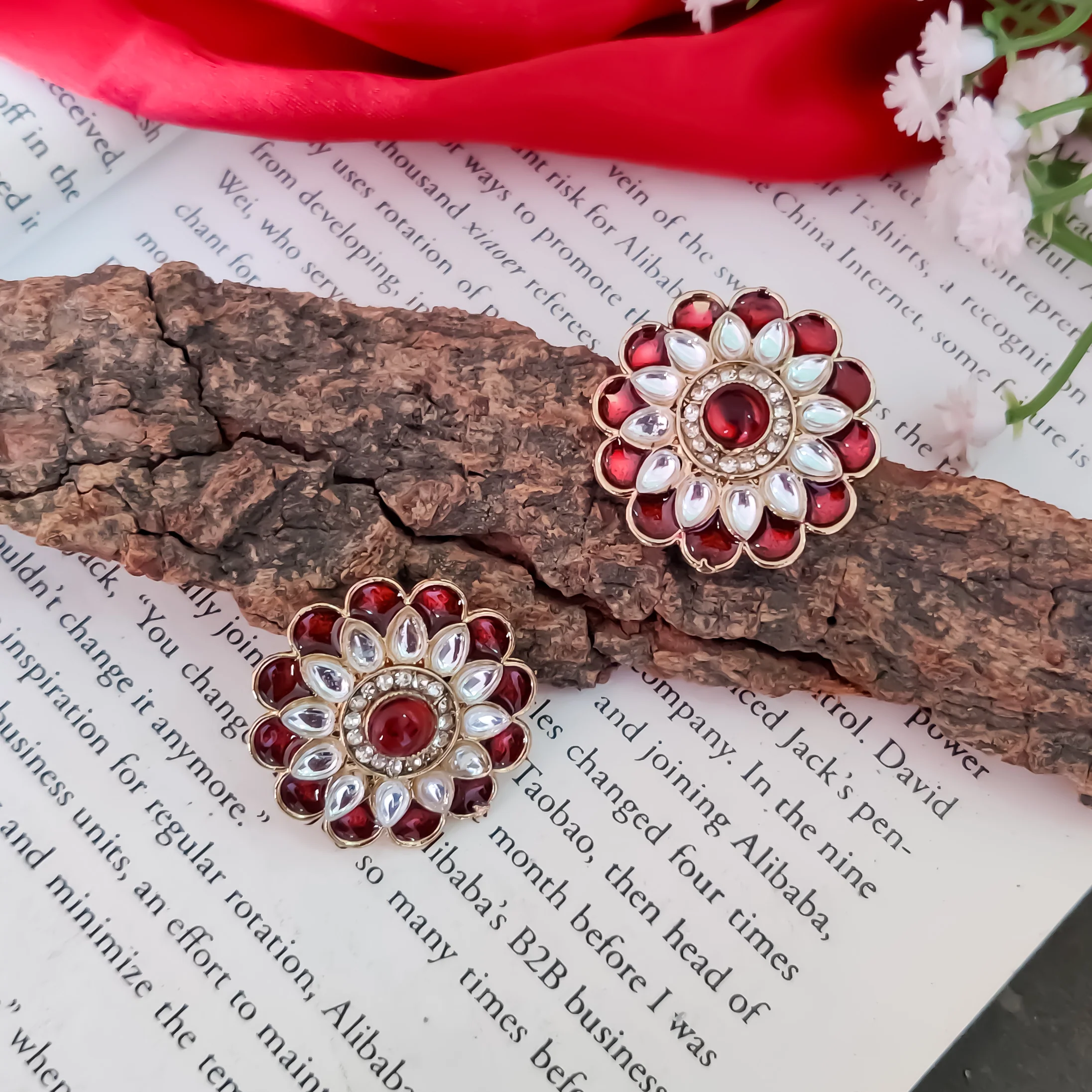 Shahida Kundan Stud Earring - Maroon - Image 3