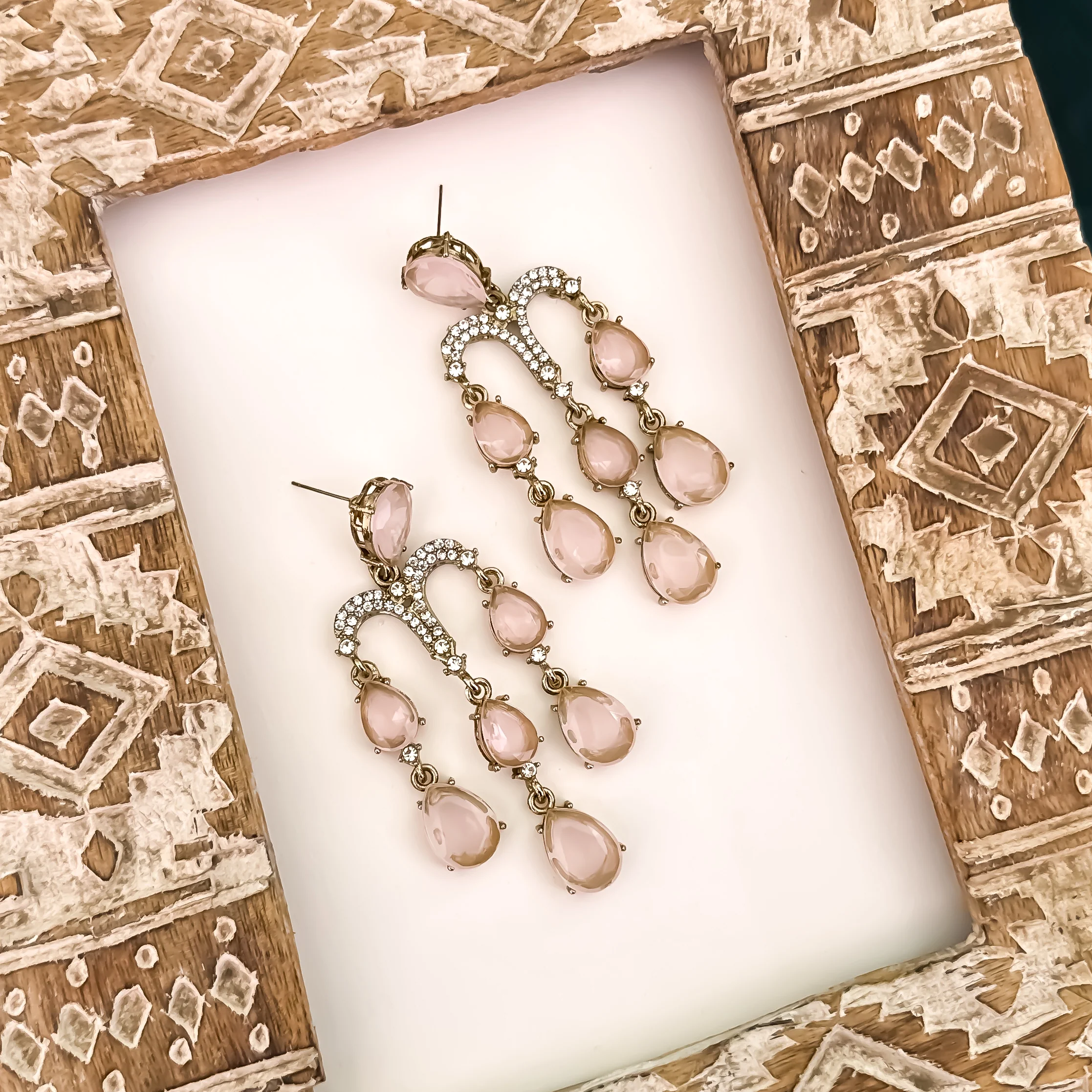 Sharon Chandelier Dangler Chandbali Earrings  - Baby Pink - Image 3