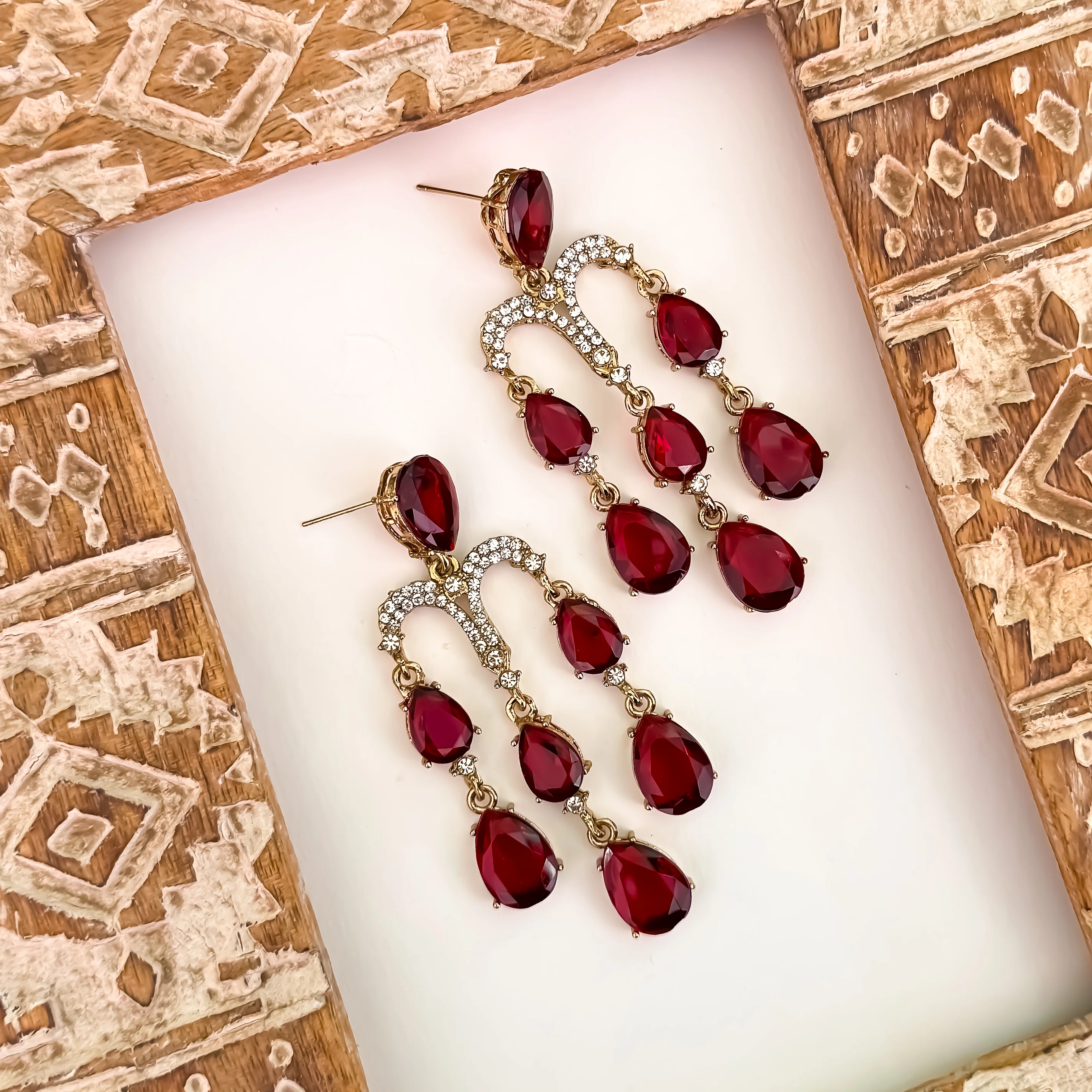 Sharon Chandelier Dangler Chandbali Earrings  - Maroon - Image 3