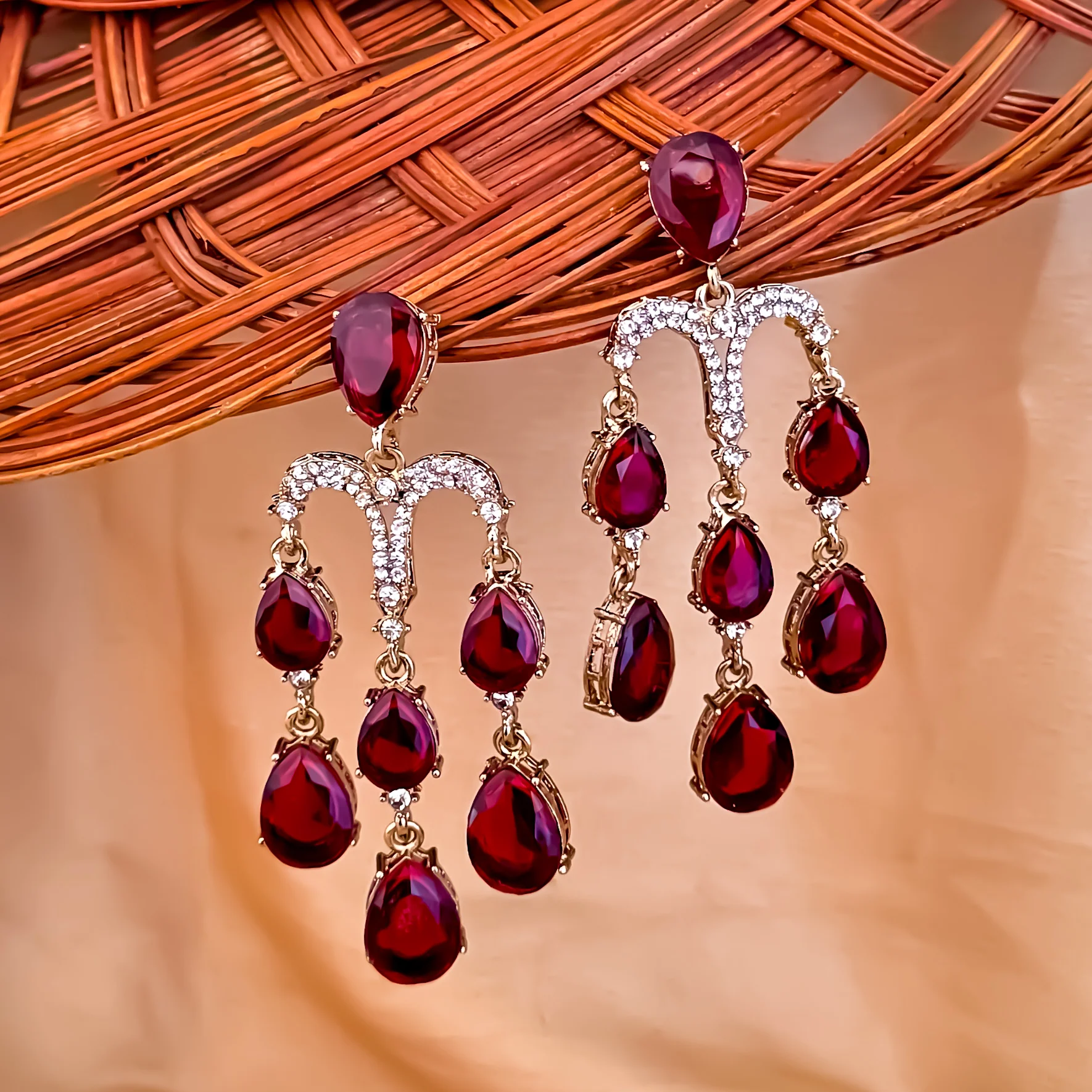Sharon Chandelier Dangler Chandbali Earrings  - Wine - Image 3