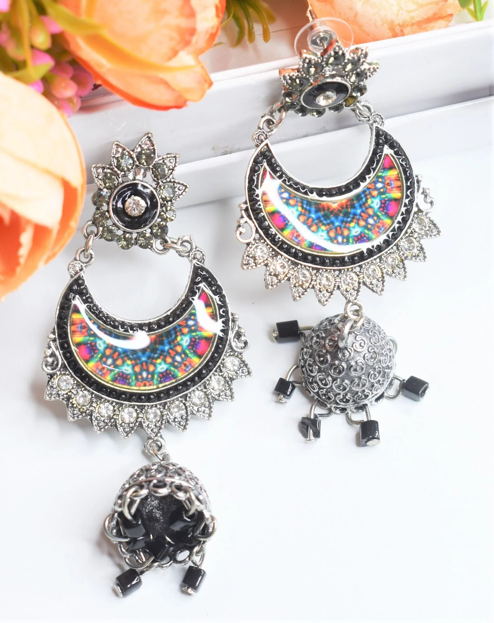 Silver Graphic  Oxidised Jhumka Earring - Image 3