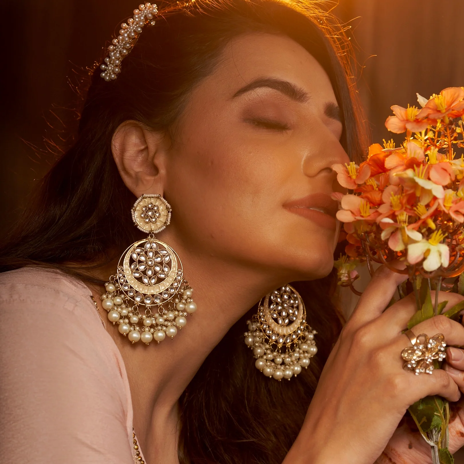 Siya Meenakari Chandbali Earrings  - Golden - Image 4