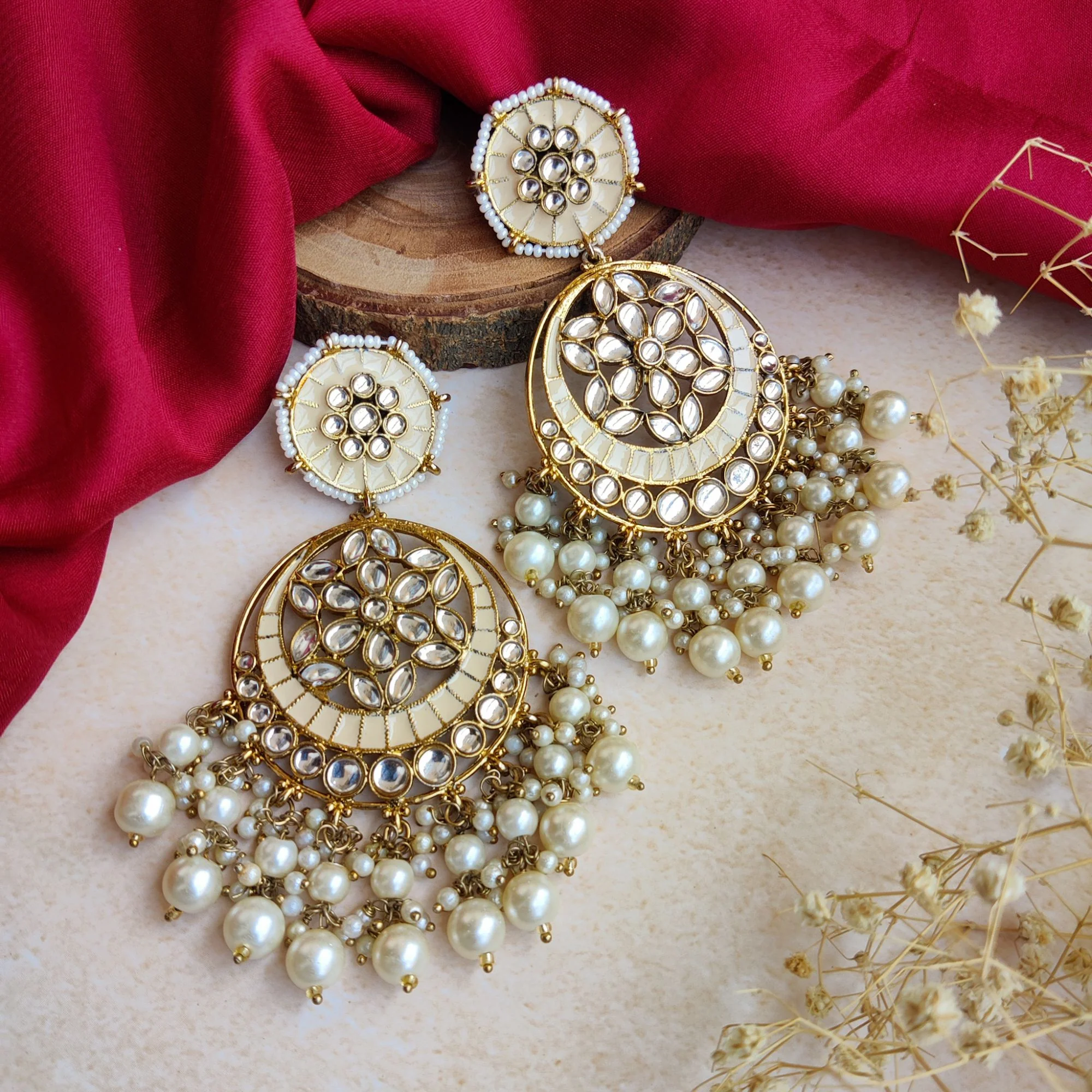 Siya Meenakari Chandbali Earrings  - Golden - Image 5