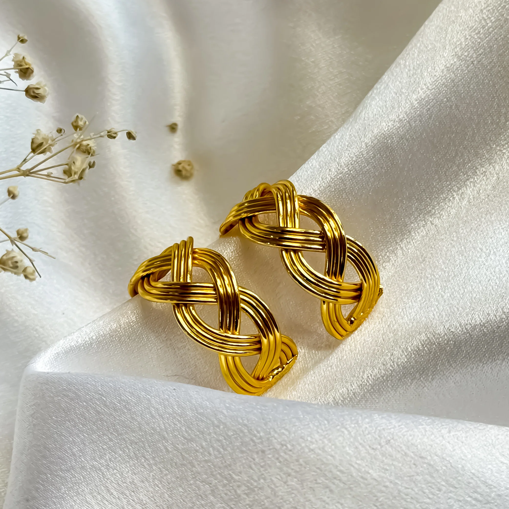 Hoops Heaven Golden Handcrafted Brass Earrings - Image 3