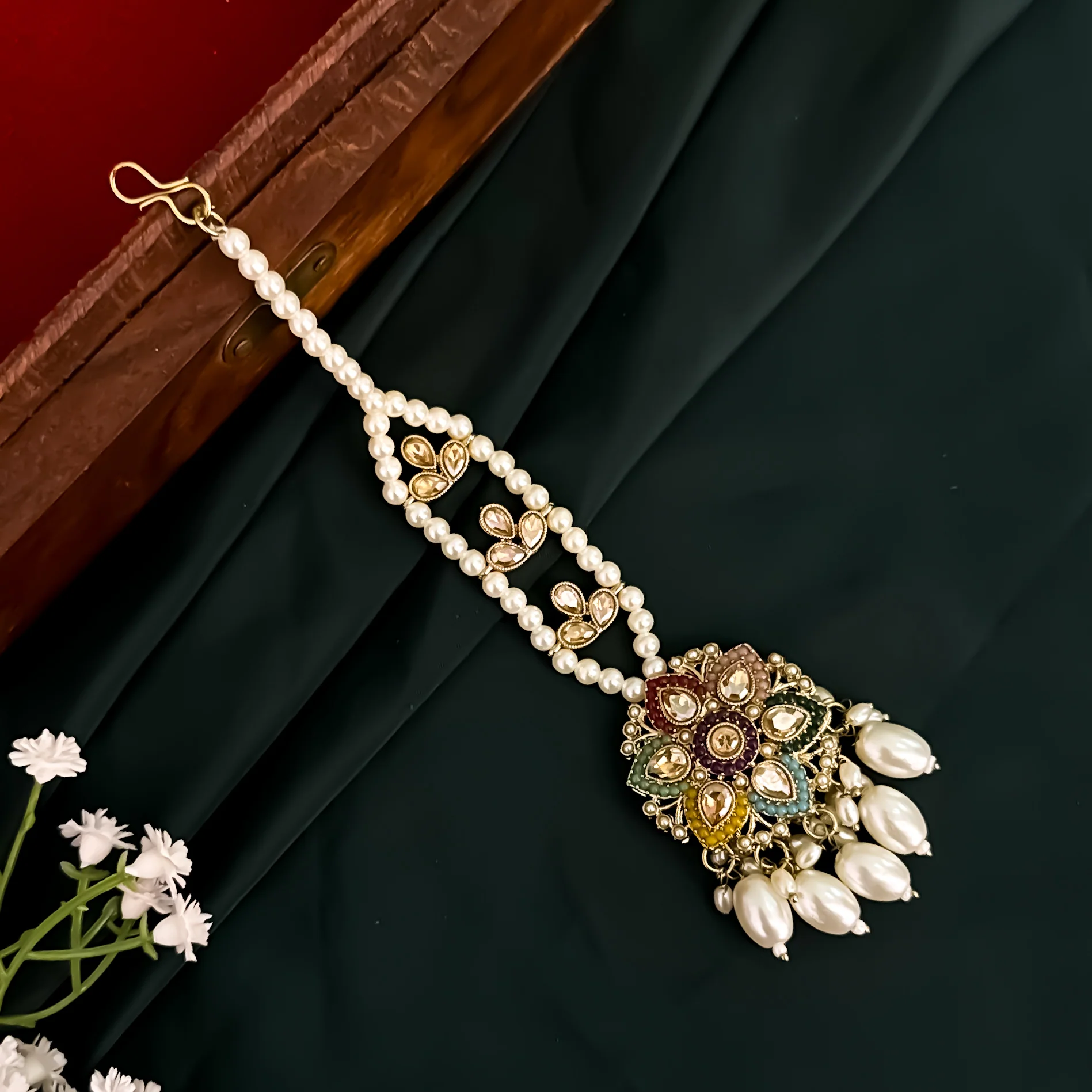 Varuna Jadau Reverse AD Jhumka & Teeka Set - Multi - Image 4