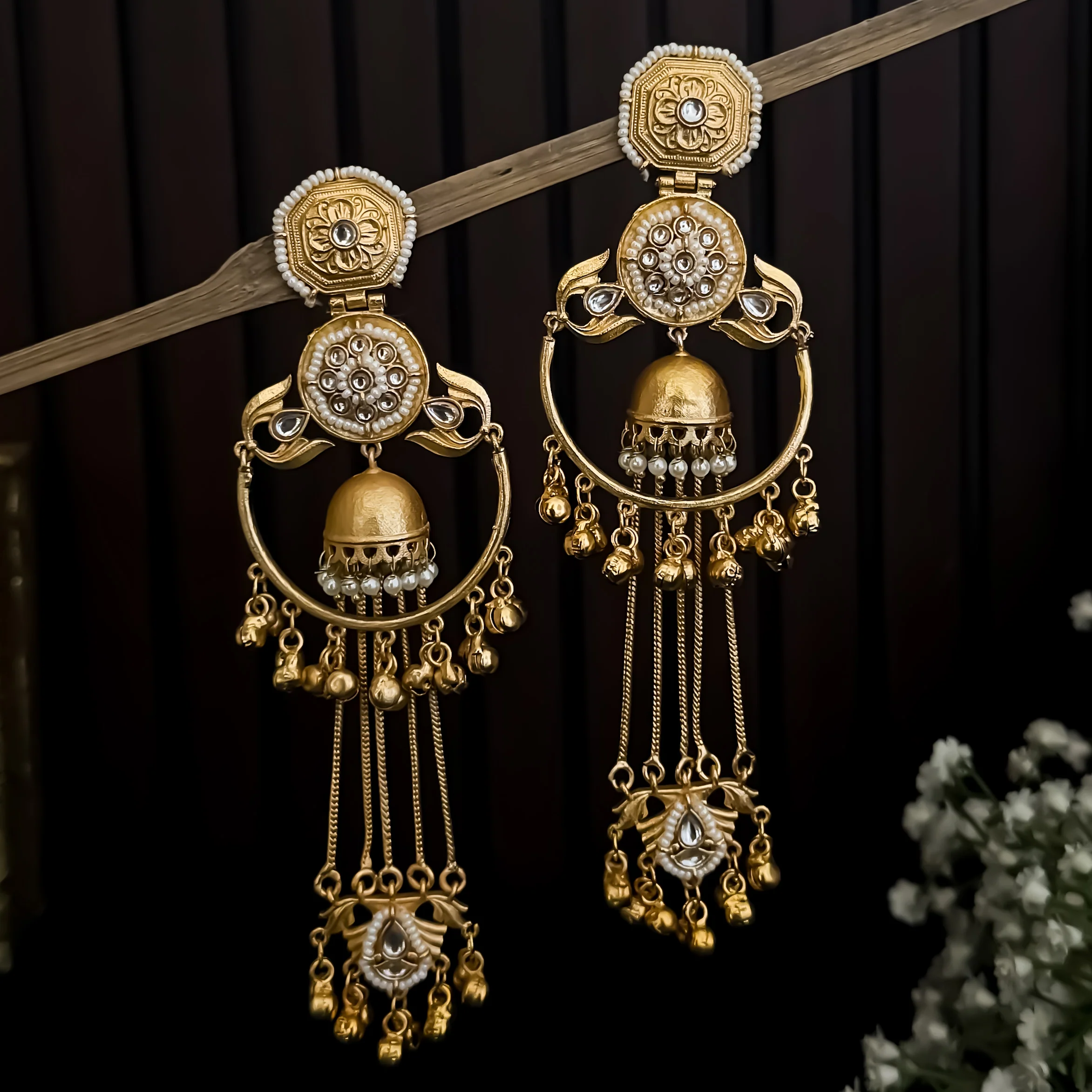 Vasudha Kashmiri Brass Dejhoor Ghungroo Jhumka Earrings - Golden - Image 4