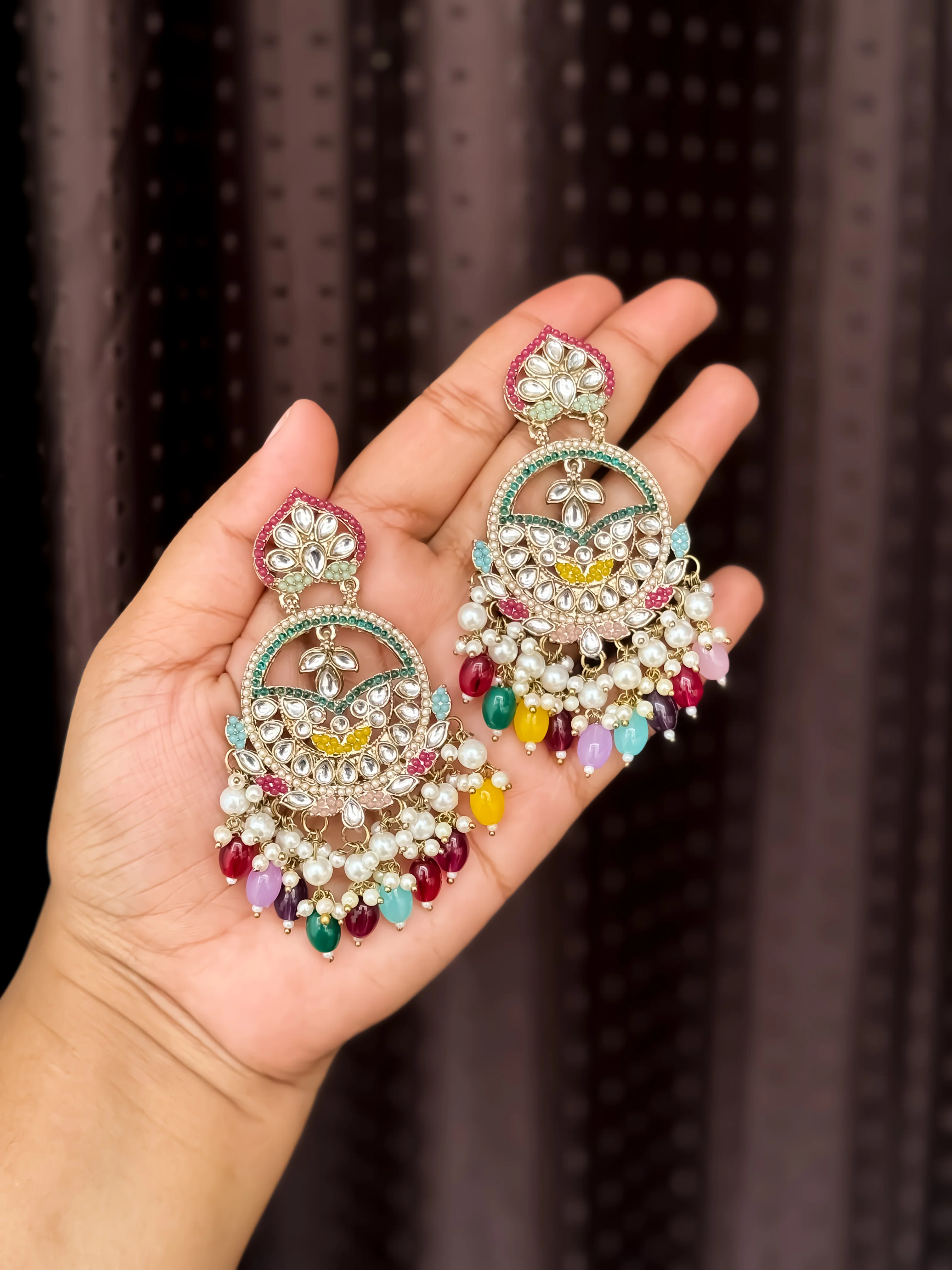Zoya Jadau Chandbali Earrings -Multi - Image 3
